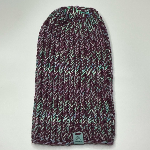 Handmade Chunky Knit Beanie Multicolor Purple Winter Fall Handcrafted Hat main image 13